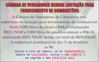 CÂMARA DE VEREADORES REABRE LICITAÇÃO PARA FORNECIMENTO DE COMBUSTÍVEL