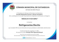 Câmara entrega Medalha 14 de Abril à empresa Refrigerantes Devito