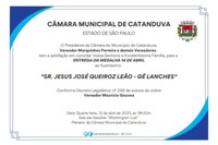 Câmara entrega Medalha 14 de abril ao “Gê Lanches”, nesta quarta-feira (12) 