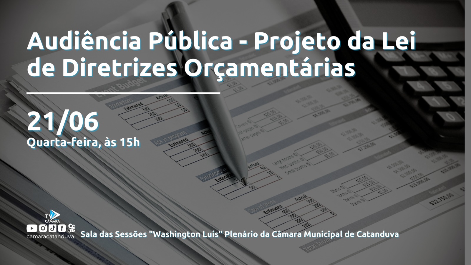 Câmara Municipal realiza audiência para debater projeto da LDO nesta quarta-feira 