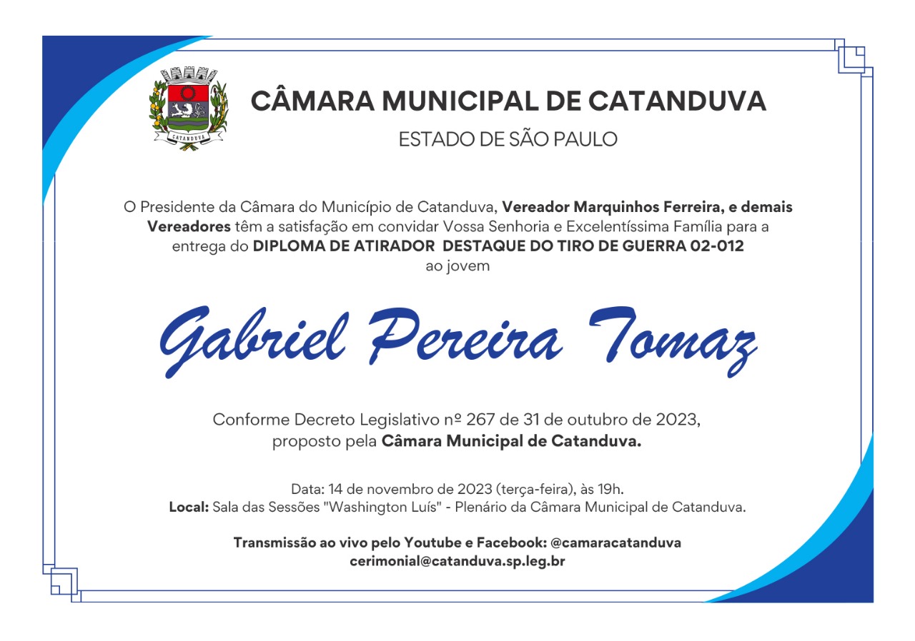 Câmara Municipal realiza entrega do Diploma de Atirador Destaque do Tiro de Guerra
