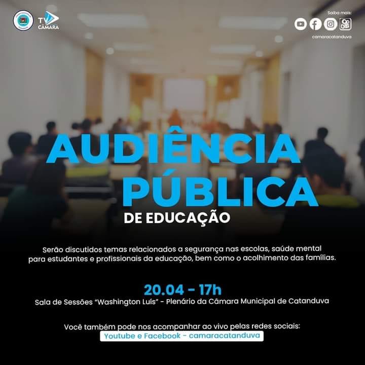 Câmara Municipal realizará Audiência Pública de Educação  