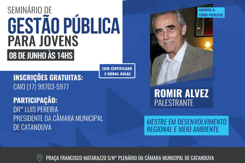 Seminário de Gestão Pública para jovens acontecerá no plenário da Câmara Municipal de Catanduva